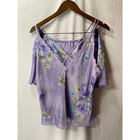 CALIFORNIA MISS Lilac Floral SATIN PJ SET LARGE - Picture 1 of 9